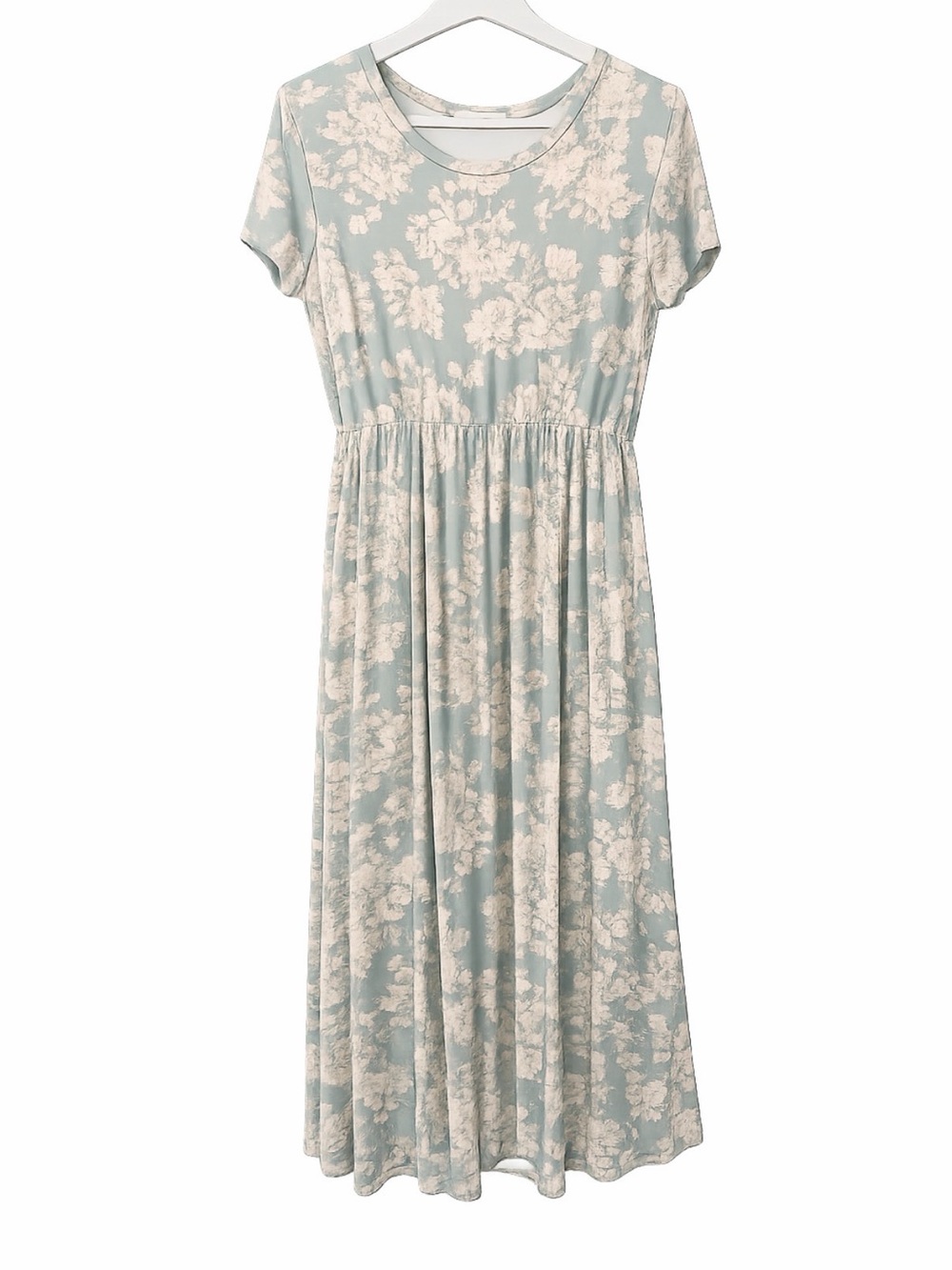 Floral Midi Dress in Light Blue and Cream